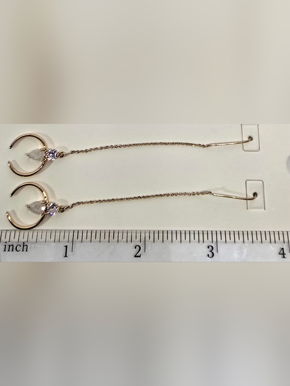 Express Gold-Tone Chain Drop Earrings with Lilac and Clear Stones - Picture 3 of 5
